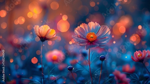 A field of blooming flowers each one representing a different emotion or aspect of the human experience showing the beauty and complexity of our consciousness. photo