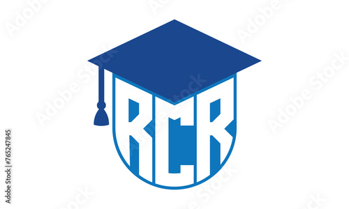 RCR initial letter academic logo design vector template. school college logo, university logo, graduation cap logo, institute logo, educational logo, library logo, teaching logo, book shop, varsity photo