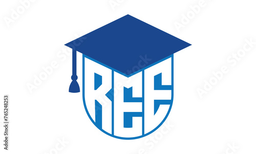 REE initial letter academic logo design vector template. school college logo, university logo, graduation cap logo, institute logo, educational logo, library logo, teaching logo, book shop, varsity