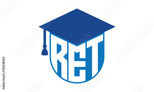 RET initial letter academic logo design vector template. school college logo, university logo, graduation cap logo, institute logo, educational logo, library logo, teaching logo, book shop, varsity