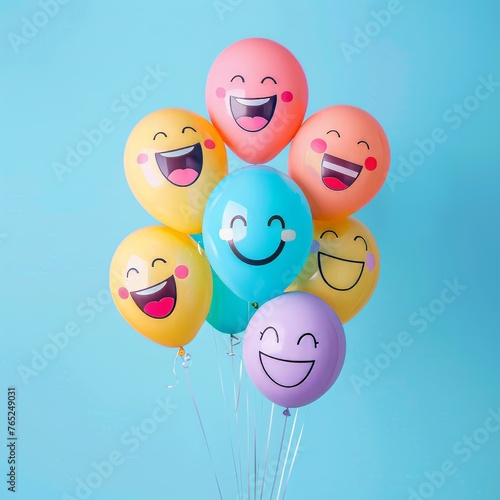 Celebrate world laughter day with joyful emoticon balloons.