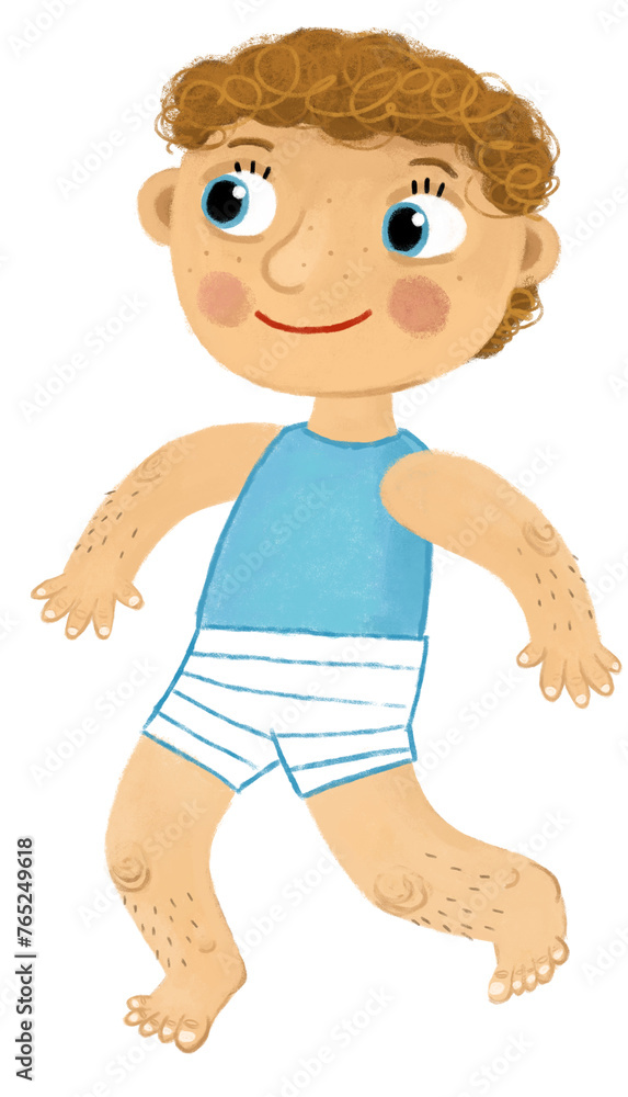 cartoon scene with young boy as anatomy model of body parts on white ...