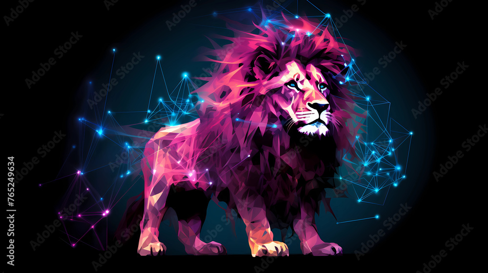 Lion Animal Plexus Neon Black Background Digital Desktop Wallpaper HD ...