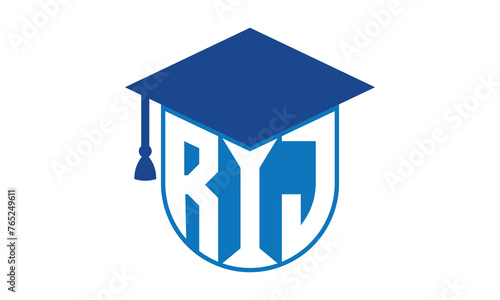 RIJ initial letter academic logo design vector template. school college logo, university logo, graduation cap logo, institute logo, educational logo, library logo, teaching logo, book shop, varsity photo