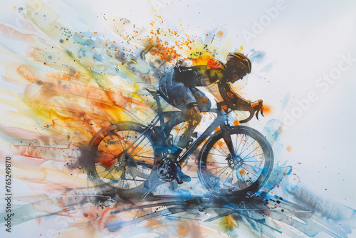 Dynamic watercolor painting of a cyclist. International Day of Sport for Development and Peace