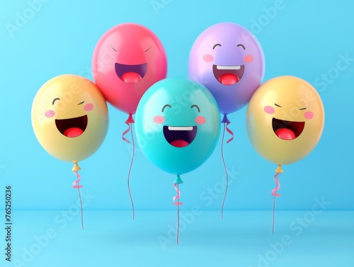 Joyful emoticon balloons. World laughter day.