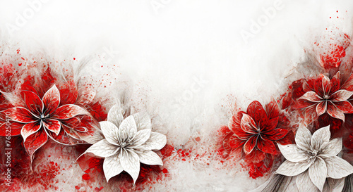 Fondo bianco astratto con fiori rossi. Sfondo floreale photo