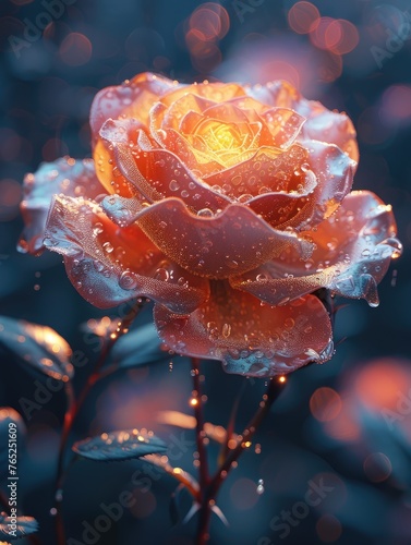 Rose flower, futuristic sense of technology, particles, 3D rendering