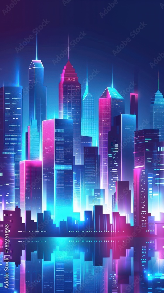 Neon light cyberpunk skyscraper city building