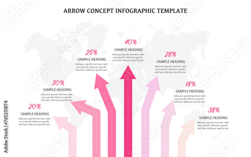 Arrow with all multi direction infographic template design, arrow style infographic with wold map