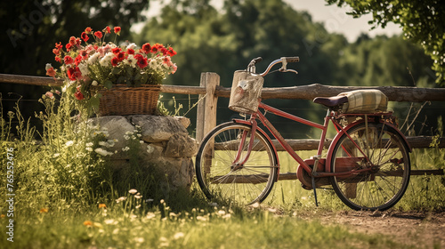 Vintage Bicycle with Flowers in Summer Field