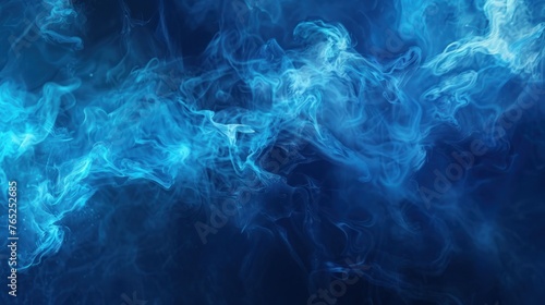 Light neon blue flowing smoke color on dark background. AI generated image