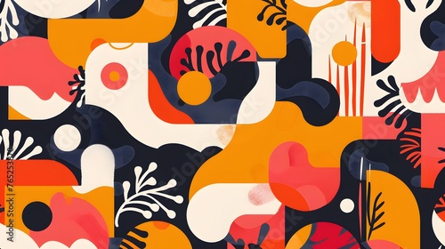 Playful and sophisticated  a retro-inspired illustration features lively organic shapes in a seamless and vibrant composition.