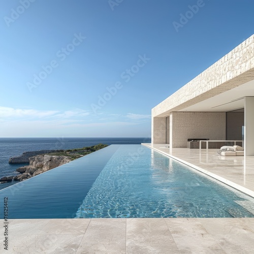 A spacious minimalistic and elegant design house made of white limestone with panoramic views of the Mediterranean Sea © piai