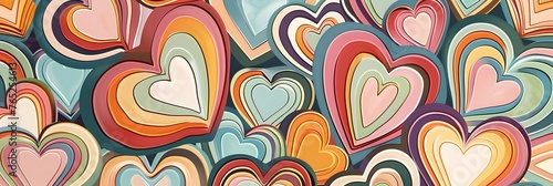 Whirling hearts come alive in a retro-style print, forming a seamless pattern that exudes love and creativity against a backdrop of soft pastel hues. 