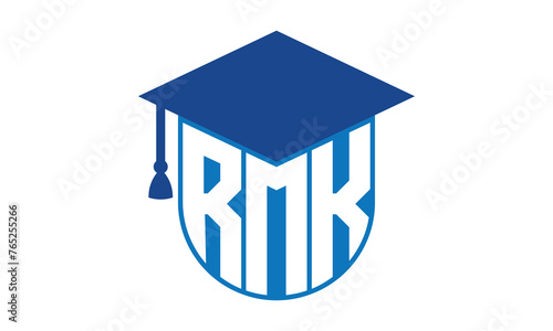 RMK initial letter academic logo design vector template. school college logo, university logo, graduation cap logo, institute logo, educational logo, library logo, teaching logo, book shop, varsity photo