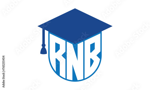 RNB initial letter academic logo design vector template. school college logo, university logo, graduation cap logo, institute logo, educational logo, library logo, teaching logo, book shop, varsity