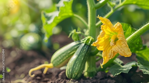 Zucchini plant with flowers 