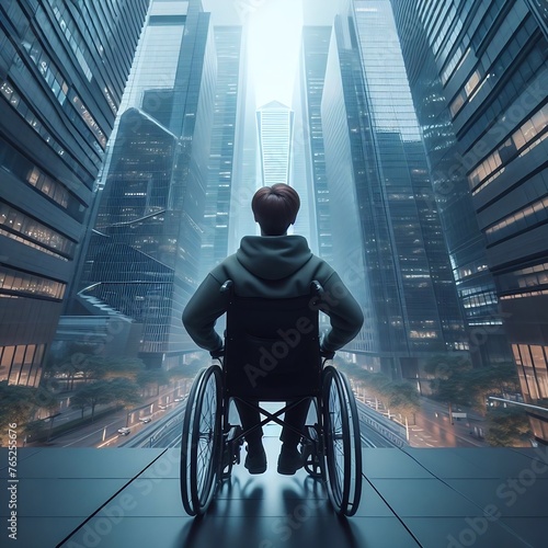 Wallpaper Mural 도시 한복판에 있는 휠체어를 탄 남성 Torontodigital.ca