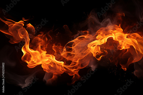 Fire flames on black background photo