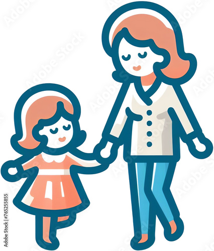 Wallpaper Mural 손 잡고 미소 짓고 있는 엄마와 딸 아이콘 Torontodigital.ca