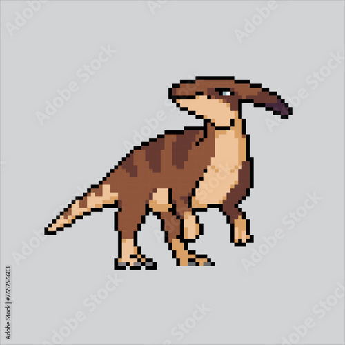 Pixel art illustration Parasaurolophus. Pixelated Parasaurolophus. Parasaurolophus Dinosaur pixelated for the pixel art game and icon for website and video game. old school retro.