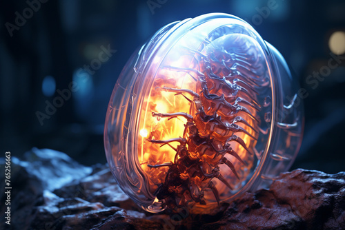 Magic crystal ball on the background of the forest. Fantasy concept.