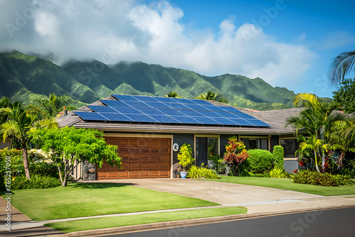 Modern Solar Panels Installed On A Honolulu Home Under Clear Blue Sunny Sky, Solar Photography, Solar Powered Clean Energy, Sustainable Resources, Electricity Source