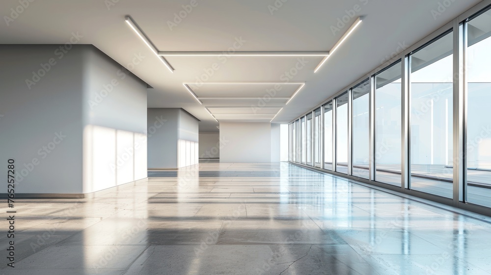 Interior modern empty office building daylight. AI generated image