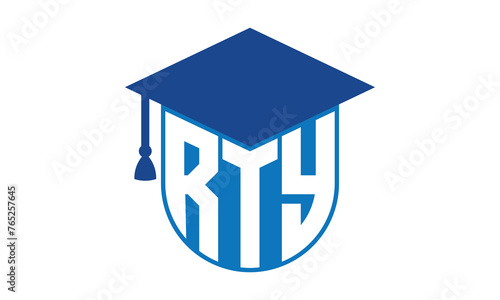 RTY initial letter academic logo design vector template. school college logo, university logo, graduation cap logo, institute logo, educational logo, library logo, teaching logo, book shop, varsity