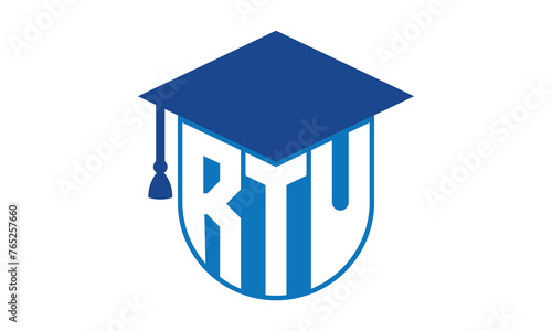RTU initial letter academic logo design vector template. school college logo, university logo, graduation cap logo, institute logo, educational logo, library logo, teaching logo, book shop, varsity