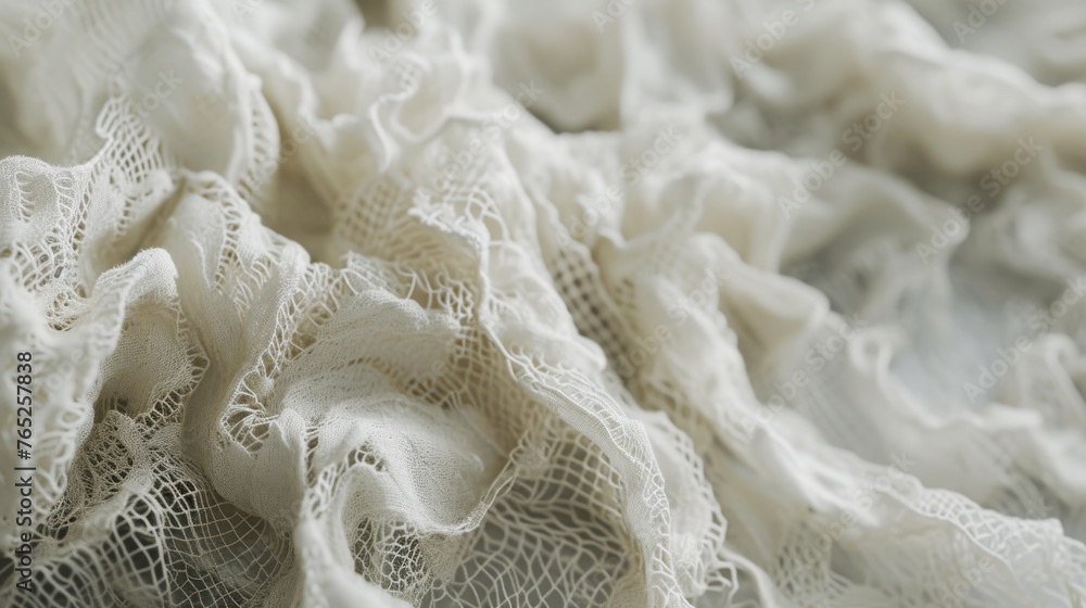 Close-up of white lace fabric displaying intricate patterns and textures, ideal for fashion and textile design backgrounds Close-up of white lace fabric displaying intricate patterns and textures, ideal for fashion and textile design backgrounds