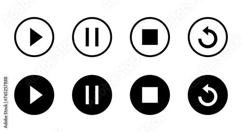 Play, pause, stop, and replay icon vector. Elements for video streaming app