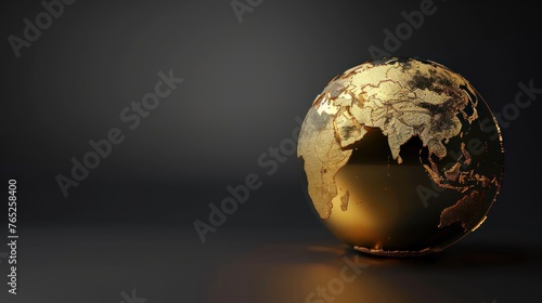 3d rendering luxury golden earth globe map on dark background. AI generated image photo
