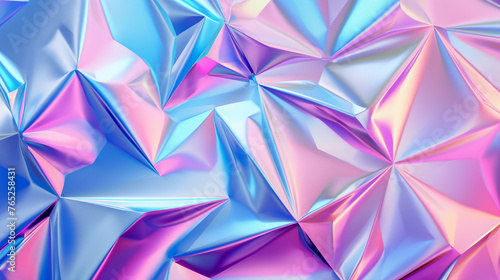 Holographic iridescent satin foil background puple and blue with triangle, Abstract background. Generative AI