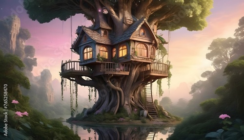 Whimsical Fantasy Treehouse Enchanting Architec Upscaled 4