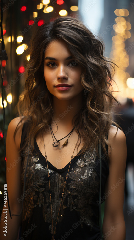 Portrait of beautiful woman model on the street of New York