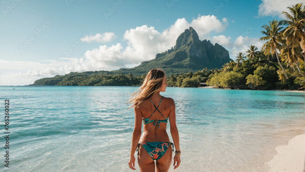 Obraz premium Woman in Bikini on Vacation in Tahiti 