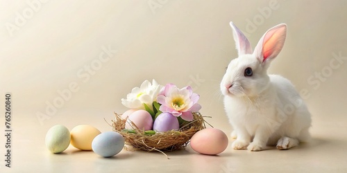 Bunny Rabbit with Easter Egg Hunt Decorations, holiday, Easter Flowers, Spring, Easter, greeting card, easter, holiday, Easter Bunny © ColorfulArtisansAtic