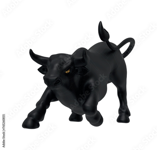 Black Bull realistic 3d cartoon style. Bull isolated on white background. Vector illustration