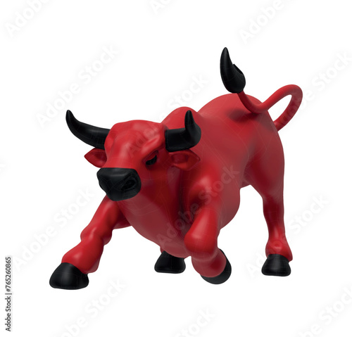 Red Bull realistic 3d cartoon style. Bull isolated on white background. Vector illustration