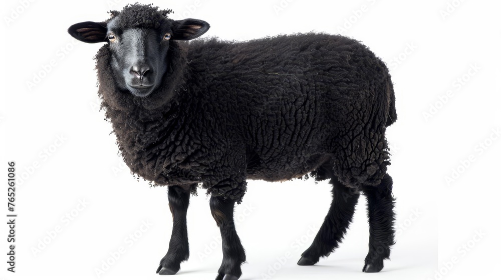 black sheep standing alone, isolated on clean white background, square format black sheep standing alone, isolated on clean white background, square format