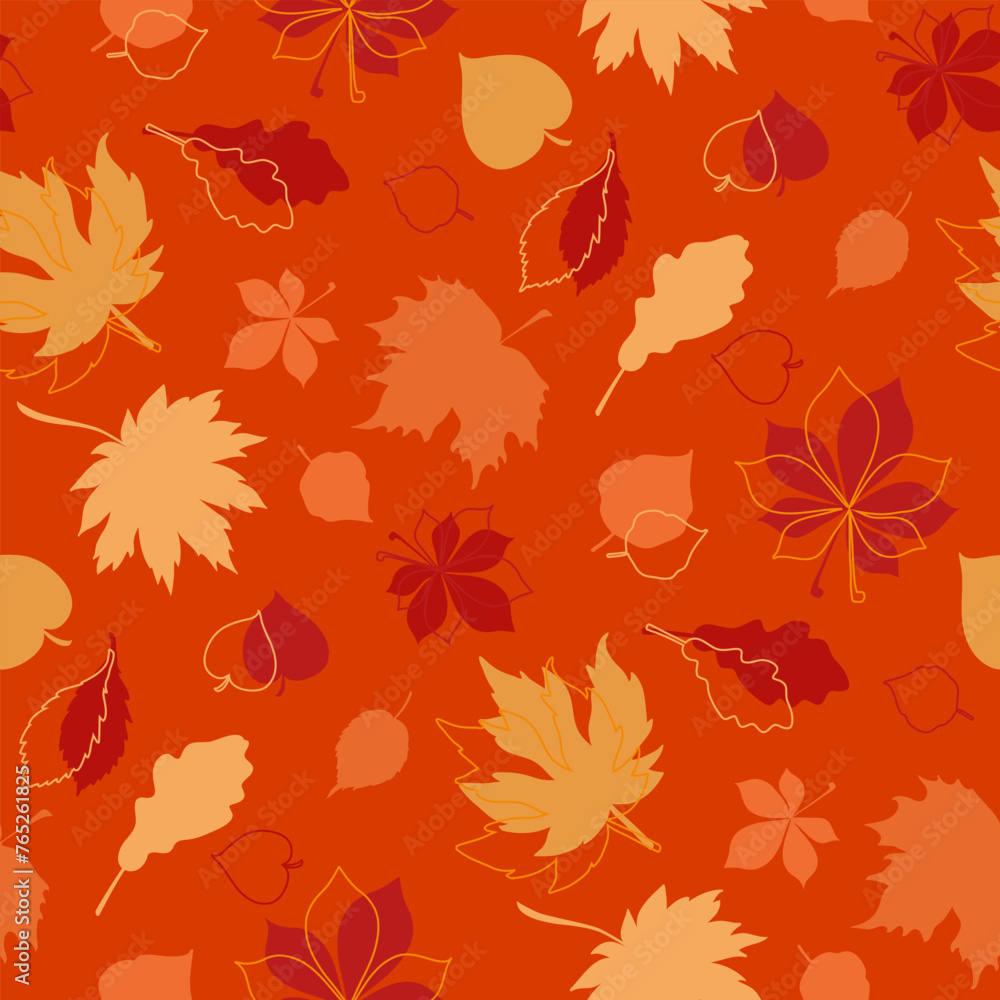 vector seamless pattern with red autumn leaves