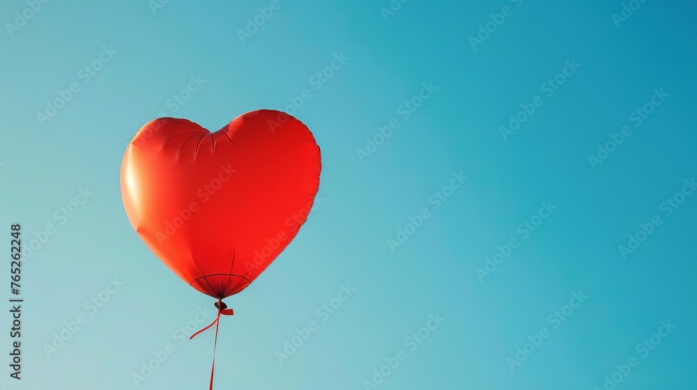 Heart-shaped balloon soaring against a clear blue sky