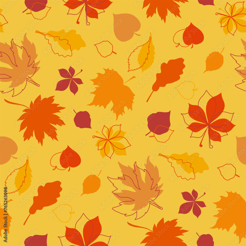 vector seamless pattern with yellow autumn leaves