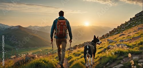 Person or persons with dog on a hike through wonderful summer nature mountain landscapes in the afternoon © Christoph Burgstedt