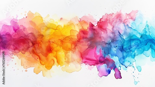Abstract watercolor paint stain, vibrant colors splash on white background