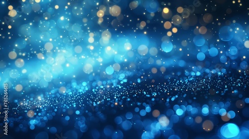 Blue glowing particles abstract bokeh background in digital art style