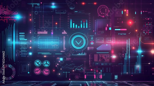 Business process automation and data visualization  futuristic digital technology concept illustration