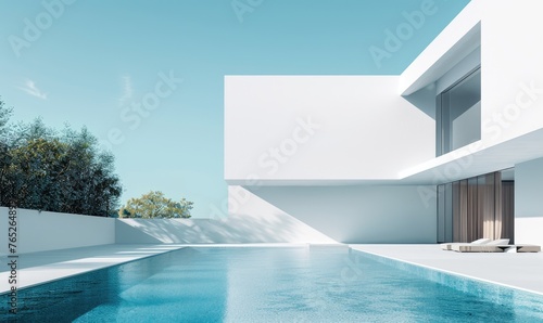 Modern white minimalistic style villa with swimming pool © piai